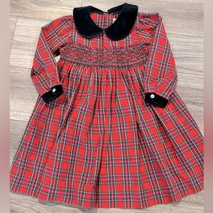 Polkatots Girls 4T Vintage Like Smocked Red Plaid Holiday Dress